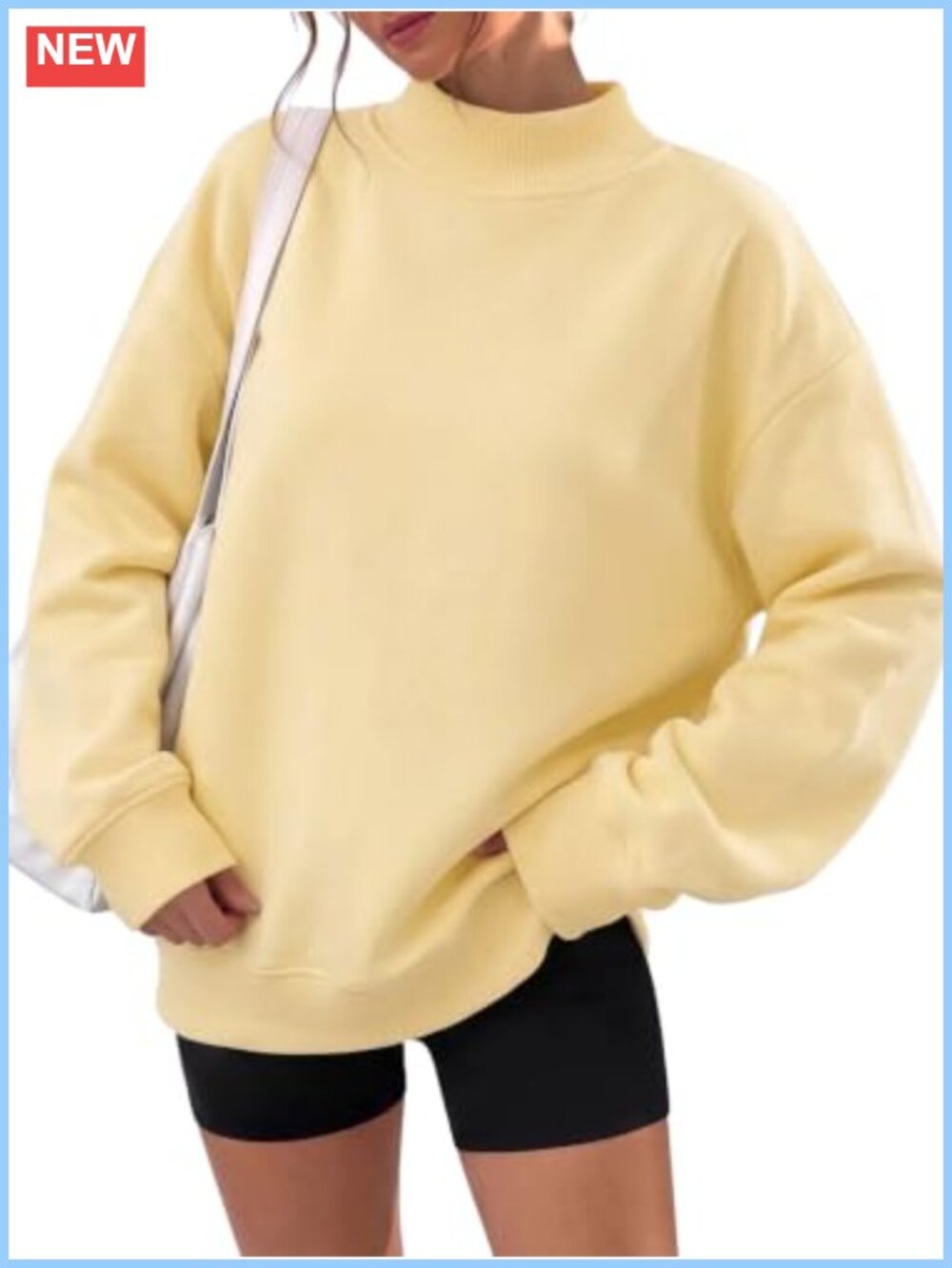 Mock Neck Pullover Sweatshirt Polyester Cotton Oversized Long Sleeve